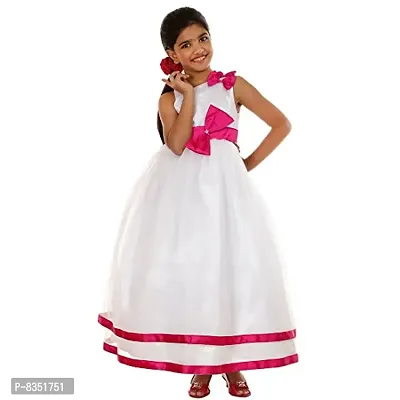 Ripening Baby Girls Girls' Satin Fit & Flare Bow Front Maxi Dress (White, 11-12 Years)-thumb0
