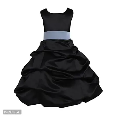 Wish littlle Baby Girls Blue Satin Round Nack A-Bubbles Line Knee Length Dress Frock (WLT-1036_Kidswear)