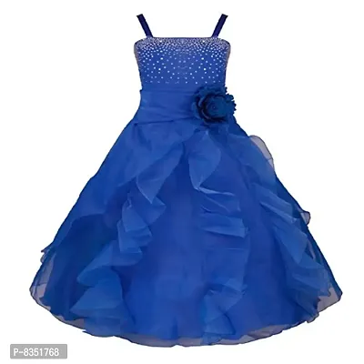 Ripening Baby Girls Girls' Tissue Stone Work Strap Neck Fit & Flare Spaghetti Maxi Dress (Royal Blue, 11-12 Years)-thumb0