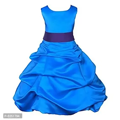 Wish littlle Baby Girls Blue Satin Round Nack A-Bubbles Line Knee Length Dress Frock (WLT-1036_Kidswear)-thumb0