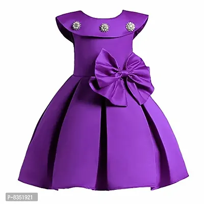 Purple Solid Polyester Dress for Girls