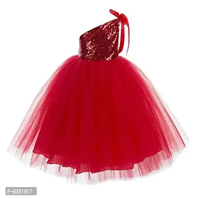 Wish littlle Baby Girl's One Shoulder Red Sequined/Net Full Maxi Dress (WLT-1077_Kidswear)