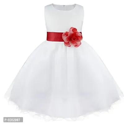 Wish littlle Baby Girl's White Satin Round Nack Maxi Ball Gown Dress (WLT-055_12-24 Months Kidswear)