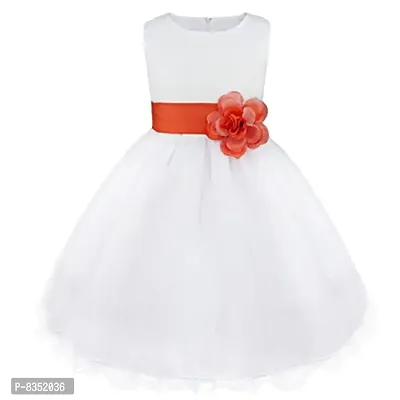 Wish littlle Baby Girl's White Satin Round Nack Maxi Ball Gown Dress (WLT-054_12-24 Months Kidswear)