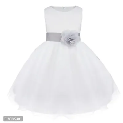 Wish littlle Baby Girl's White Satin Round Nack Maxi Ball Gown Dress (WLT-053_12-24 Months Kidswear)