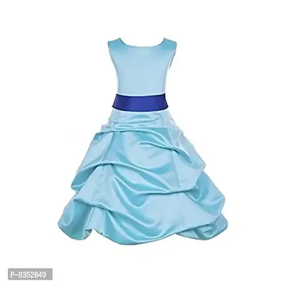 Wish littlle Baby Girls Light Blue Satin Round Nack A-Bubbles Line Knee Length Dress Frock (WLT-1084_6-7Years Kidswear)