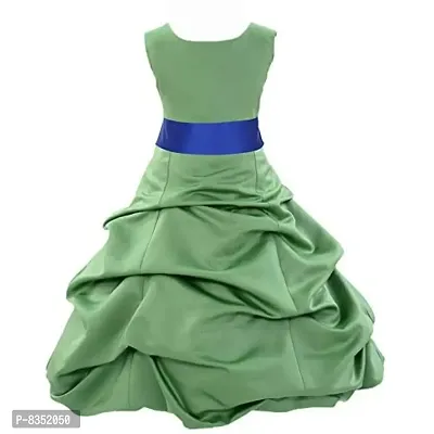 Wish littlle Baby Girls Green Satin Round Nack A-Line Bubble Pari Dress Frock (WLT-1091_10-11Years Kidswear)-thumb0