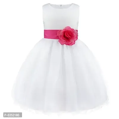 Wish littlle Baby Girl's White Satin Round Nack Maxi Ball Gown Dress (WLT-056_12-24 Months Kidswear)