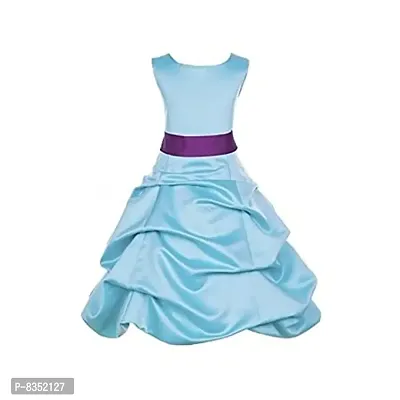 Wish littlle Baby Girls Light Blue Satin Round Nack A-Bubbles Line Knee Length Dress Frock (WLT-1085_4-5Years Kidswear)