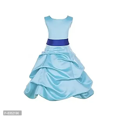 Wish littlle Baby Girls Light Blue Satin Round Nack A-Bubbles Line Knee Length Dress Frock (WLT-1084_2-3Years Kidswear)-thumb0