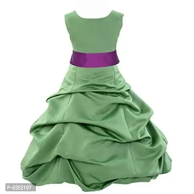 Wish littlle Baby Girls Green Satin Round Nack A-Line Bubble Pari Dress Frock (WLT-1090_3-4Years Kidswear)