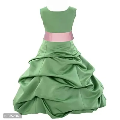 Wish littlle Baby Girls Green Satin Round Nack A-Line Bubble Pari Dress Frock (WLT-1089_7-8Years Kidswear)