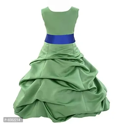 Wish littlle Baby Girls Green Satin Round Nack A-Line Bubble Pari Dress Frock (WLT-1091_8-9Years Kidswear)