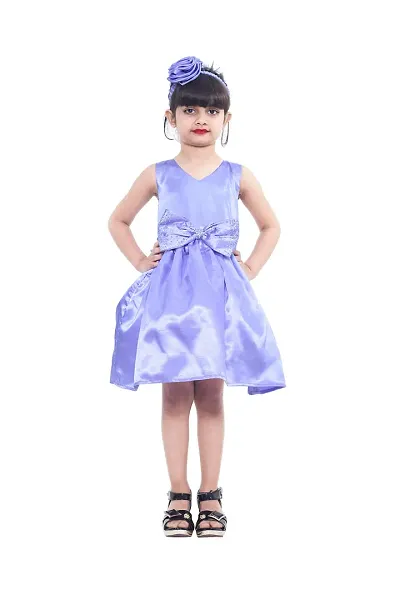 Baby Girls Satin Bow Front A-Line Knee Length Frock Dress