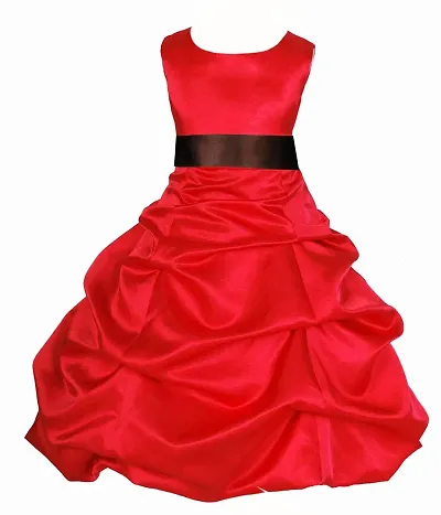 Ripening Baby Girls Red Satin Bubble Kids Frock (BRP_1012 Red Dress for Party)