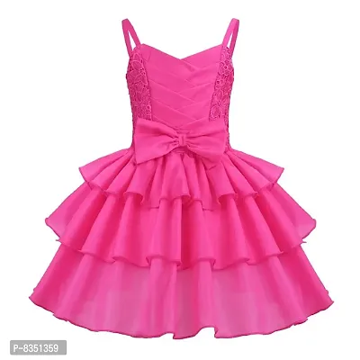 Wish littlle Baby Girl's V-Nack Satin Dark Pink Knee Length Short Frock Dress (WLT-212_Kidswear)