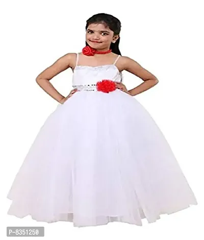 Ripening Baby Girls Baby Girl's Satin & Net Strap Neck Fit & Flare Princess Gown Maxi Dress (White, 9-10 Years)