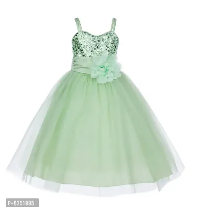 Ripening Baby Girls Sequin Baby Girl's First Birthday Dress (BRP_1020 Green Kids Gown_6-7years)