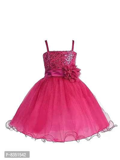 Ripening Baby Girl Pink Sequin Dress Strap Neck Knee Length Frock (BRP-135_10-11Yrs)-thumb0