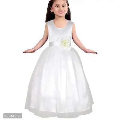 Wish littlle Baby Girl's White Satin Round Nack Maxi Ball Gown Dress (WLT-001_Kidswear)-thumb0
