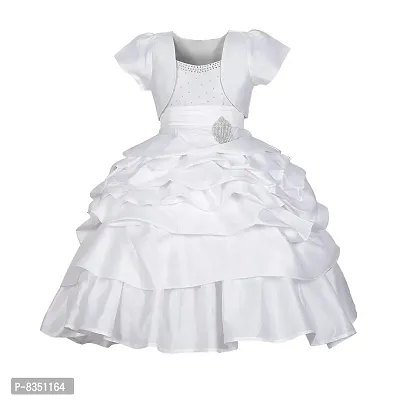 Wish littlle Baby Girls V-Nack Satin Off White Fit and Flare Long Maxi Dress (WLT-116_Kidswear)