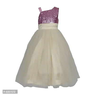 Wish Little Baby Girls One Side Shoulder Pink Sequin & Gold Net Dress (WLT_017_10-11 Years)