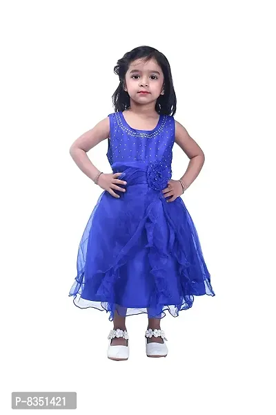 Ripening Baby Girls Baby Girl Net Knee Length Frock Blue Dress (BRP-143_5-6Yrs)