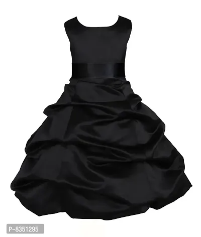 Wish littlle Girl's Satin a-line Knee-Long Dress (WLT-1048_5-6 Years_Black_9-10