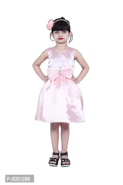 Ripening Baby Girls Baby Girl's Satin Bow Front A-Line Knee Length Dress (Peach)-thumb0
