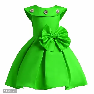 Green Solid Polyester Dress for Girls