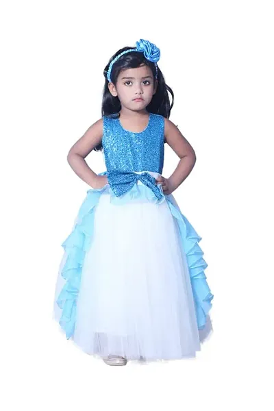 Little Baby Girls Multicolored Sequined Net A-Line Fit and Flare Long Frock Dress