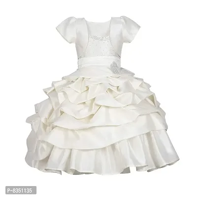 Wish littlle Baby Girls V-Nack Satin Off White Fit and Flare Long Maxi Dress (WLT-116_Kidswear)