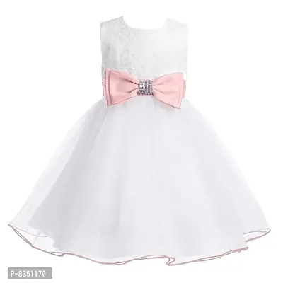 Wish littlle Baby Girl's White Flower Net A-Line Fit and Flare Knee Length Dress (WLT-206_Kidswear)-thumb0
