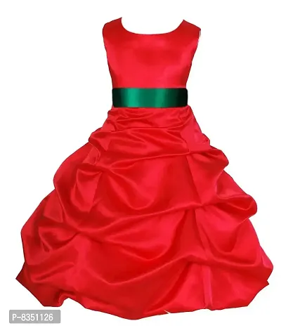 Ripening Baby Girls Red Satin Bubble Kids Frock (BRP_1012 Red Dress for Party)-thumb0