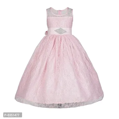 Ripening Baby Pink Lace Net Round Neck Sleeveless Maxi Dress (BRP-165_10-11Yrs)