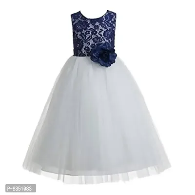 Ripening Baby Girls Flower Net Maxi Gown (BRP_1029 Navy Blue Birthday Dress)-thumb0