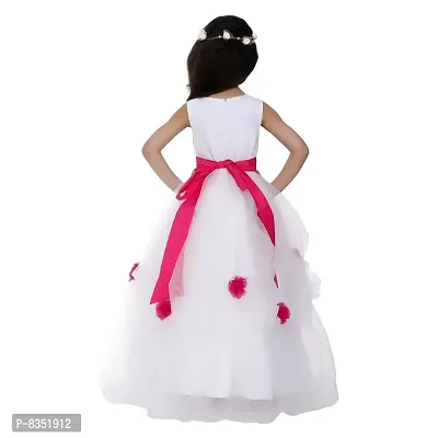 Wish littlle Baby Girls Cotton and Polyester Applique Floral Net Sleeveless Gown in White Color (WLT-179_Kidswear)-thumb2