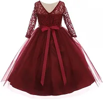 Wish littlle Baby Girl's Maroon Flower Net Round Nack Fit and Flare Long Maxi Dress (WLT-1028_7-8Years Kidswear)-thumb1
