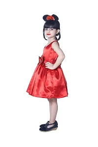 Ripening Baby Girls Baby Girl's Satin Bow Front A-Line Knee Length Dress (Red)-thumb3