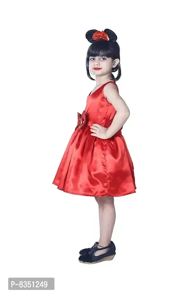 Ripening Baby Girls Baby Girl's Satin Bow Front A-Line Knee Length Dress (Red)-thumb4