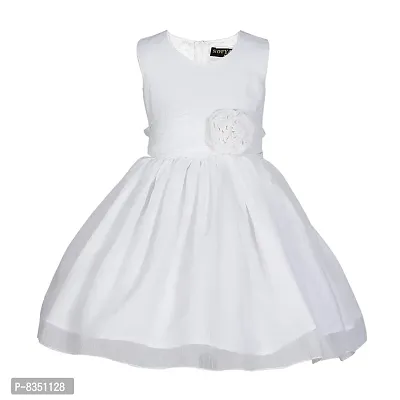 Wish littlle Baby Girl's V-Nack Chiffo White Knee Length Short Frock Dress (WLT-170_Kidswear)-thumb0