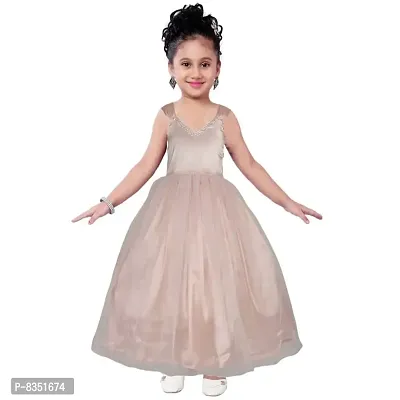 Wish Little Baby Girls Pich Satin V Neck Sleeveless A-Line Maxi Dress (WLT_029_10-11 Year Peach
