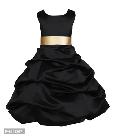 Wish littlle Satin a-line Dress (WLT-1043_9-10 Years_Black Golden_6-7