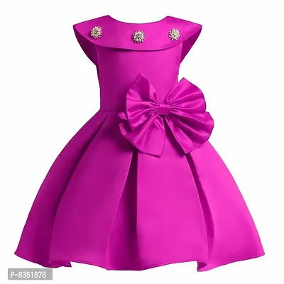 Pink Solid Polyester Dress for Girls