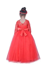 Wish littlle Baby Girl's Red Flower Net Round Nack Fit and Flare Long Maxi Dress (WLT-1062_2-3Years Kidswear)-thumb1