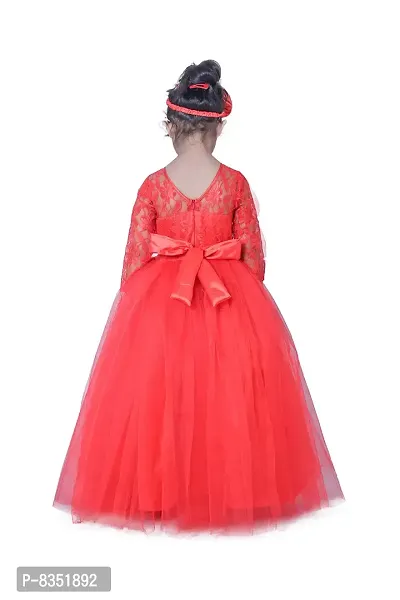 Wish littlle Baby Girl's Red Flower Net Round Nack Fit and Flare Long Maxi Dress (WLT-1062_2-3Years Kidswear)-thumb2