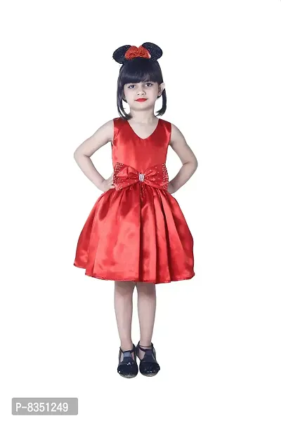 Ripening Baby Girls Baby Girl's Satin Bow Front A-Line Knee Length Dress (Red)-thumb0