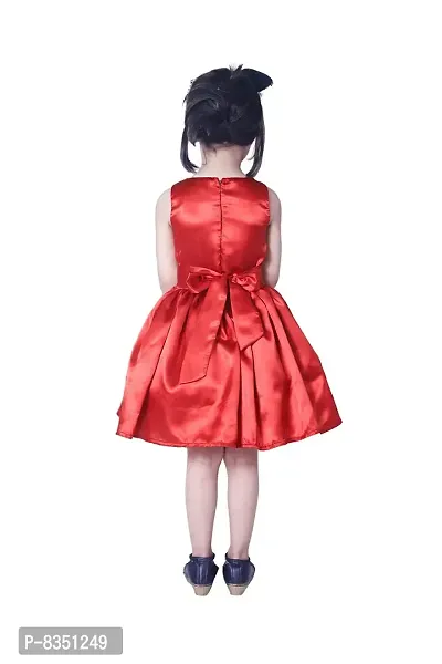 Ripening Baby Girls Baby Girl's Satin Bow Front A-Line Knee Length Dress (Red)-thumb2