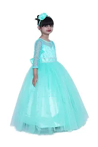 Wish littlle Baby Girl's C-Green Flower Net Round Nack Fit and Flare Long Maxi Dress (WLT-1061_8-9Years Kidswear)-thumb2