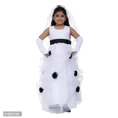 Wish littlle Baby Girls Cotton and Polyester Applique Floral Net Sleeveless Gown in White Color (WLT-179_Kidswear)-thumb0